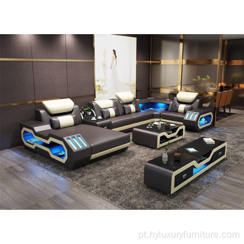 Sofá de sala de estar seccional de LED moderno e popular novo
